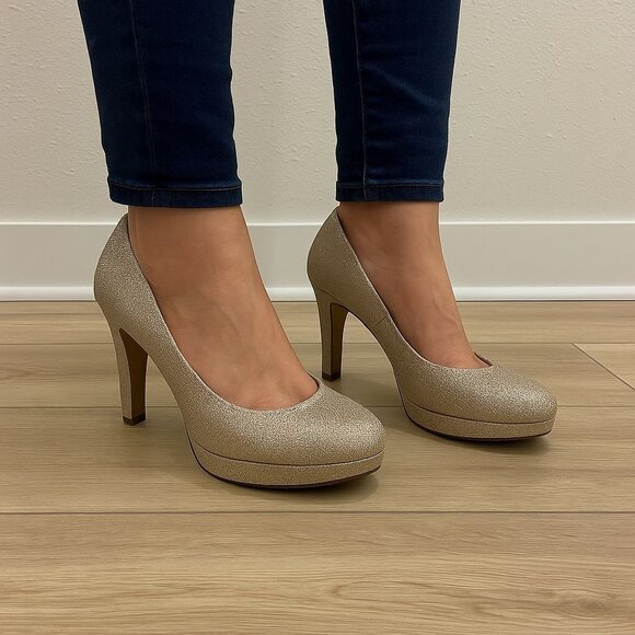 Aukis Women's Sparkly Gold High Heels - Size 9.5 - Picture 1 of 15
